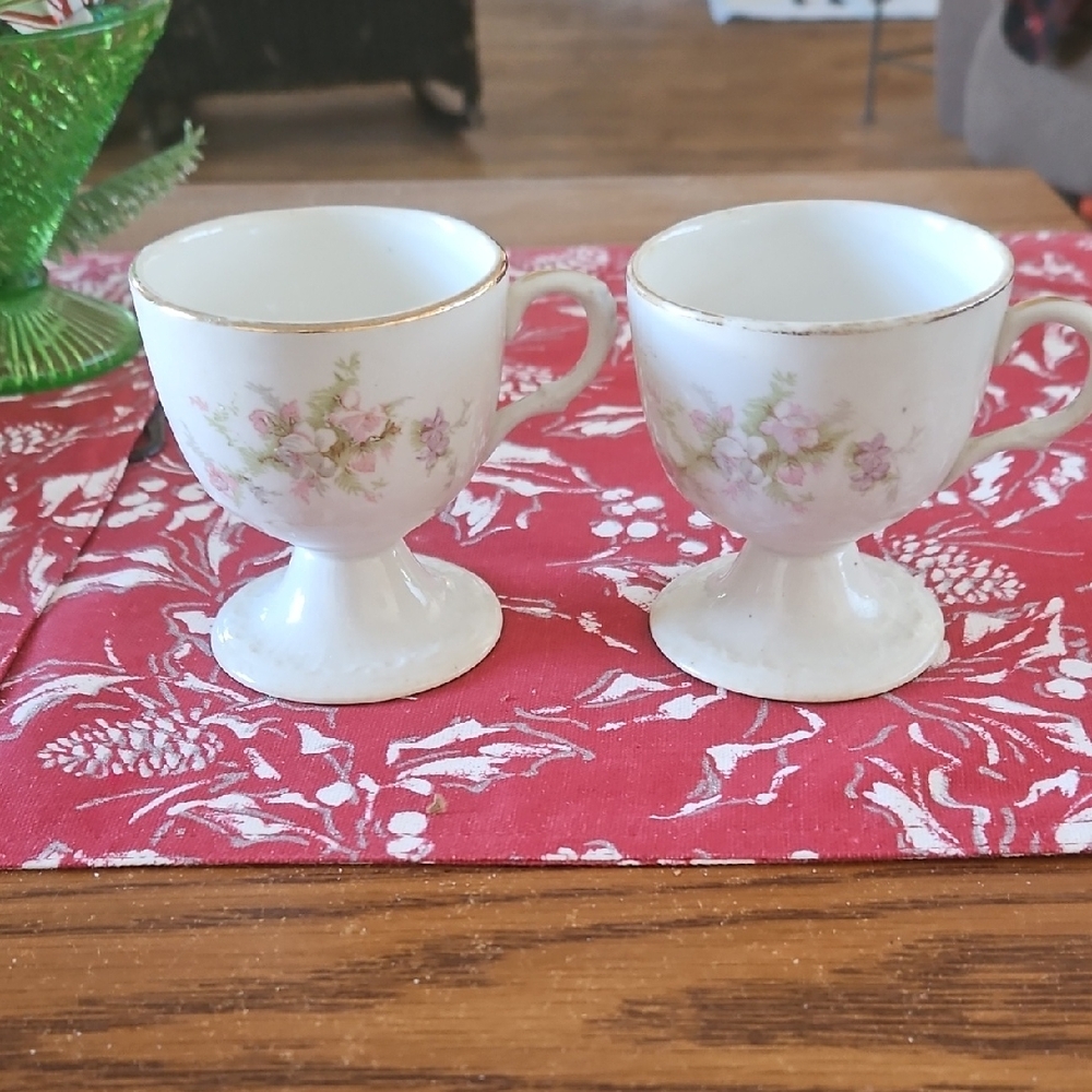 2 Decorative Cups. Floral Print. No Markings
